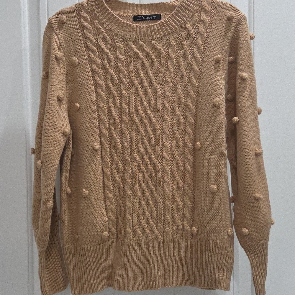 Simplee Womans Carmel Crew Neck Cable Knit Sweater, Small